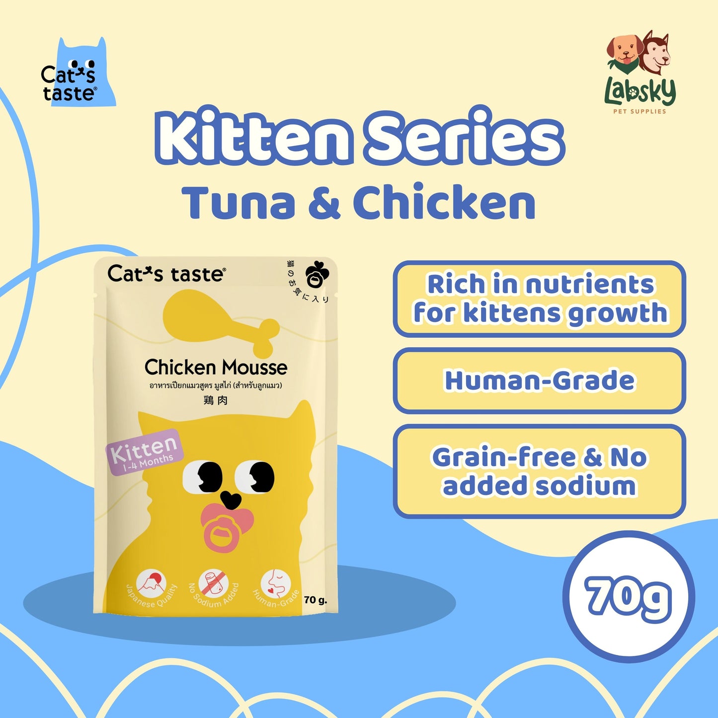 (PER PC) Cat's Taste Kitten Mousse Premium Cat Food - Tuna & Chicken, and Tuna 70g