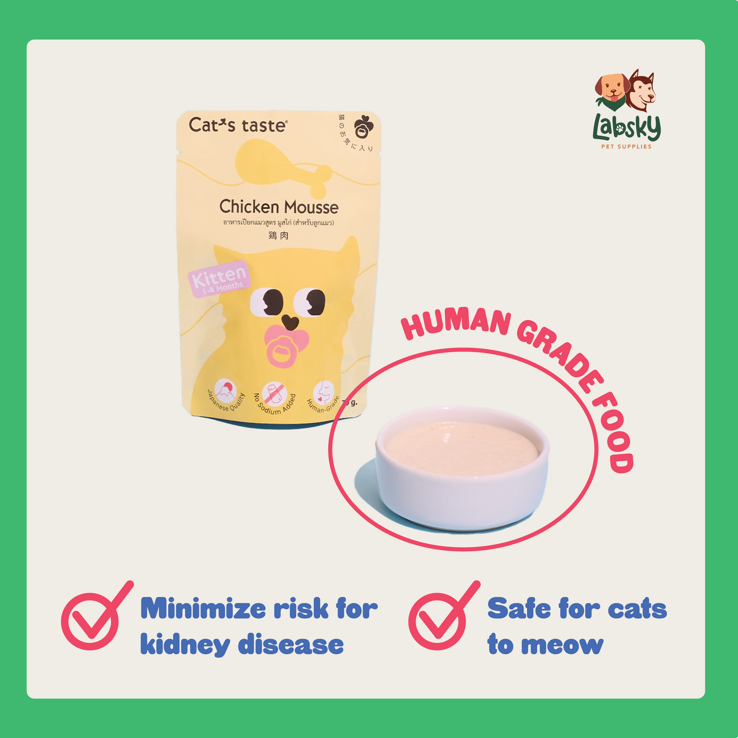 Cat's Taste Premium Cat Food for Kittens Tuna Chicken and Tuna Flavors in 70g pouch (Mousse)