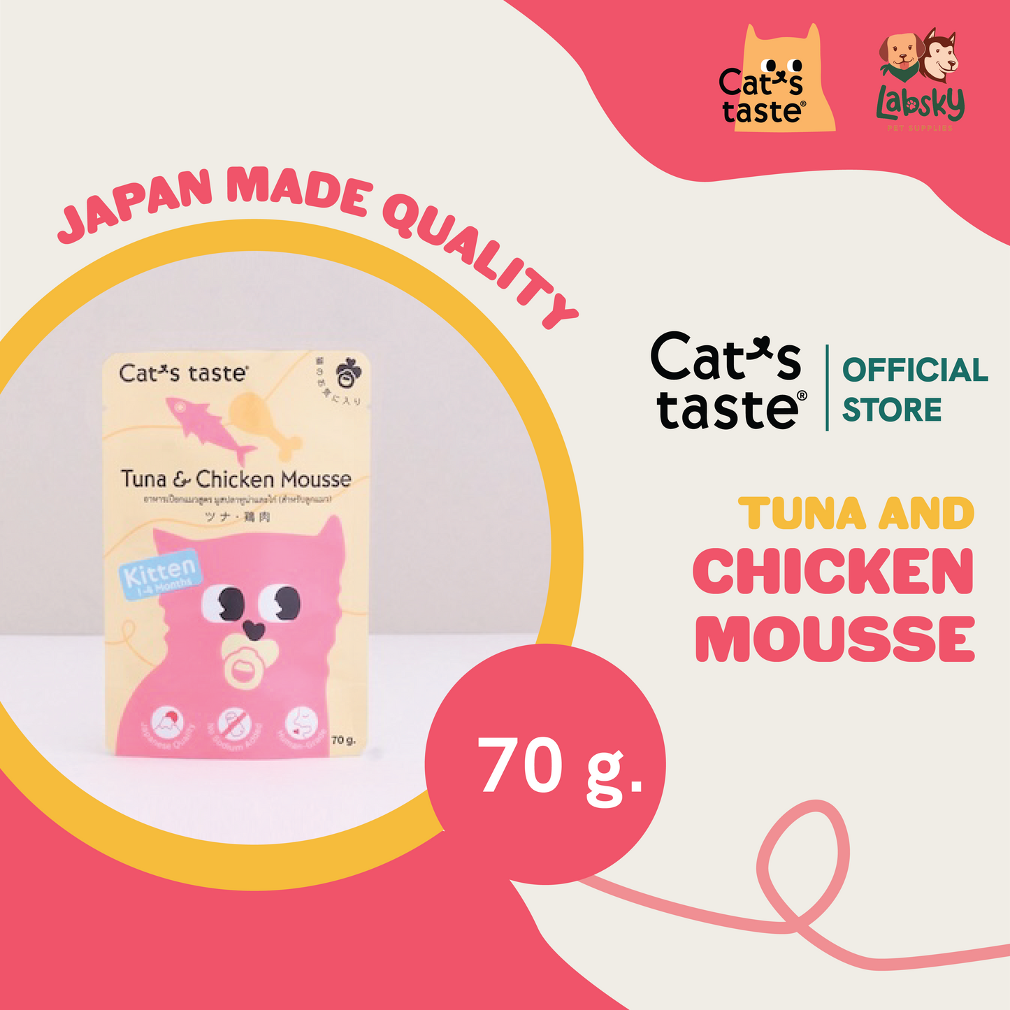Cat's Taste Premium Cat Food for Kittens Tuna Chicken and Tuna Flavors in 70g pouch (Mousse)
