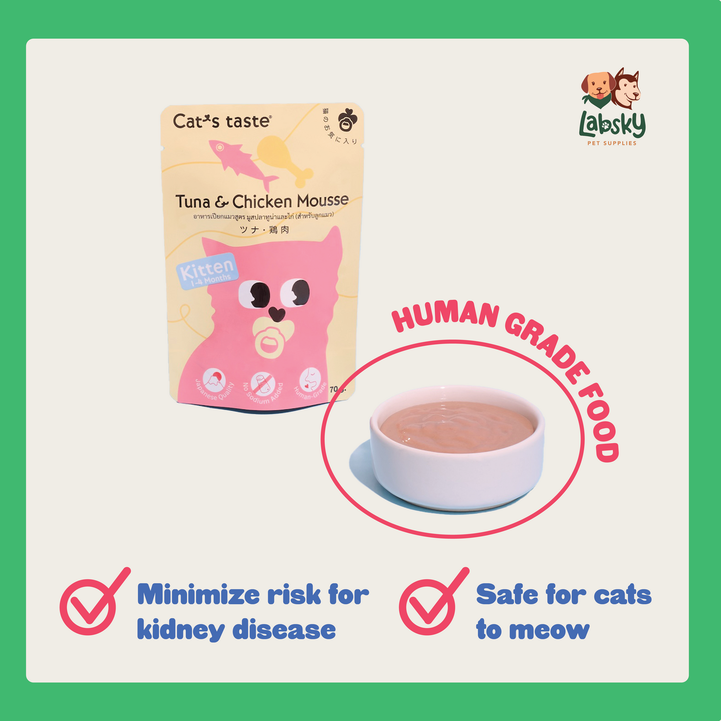 Cat's Taste Premium Cat Food for Kittens Tuna Chicken and Tuna Flavors in 70g pouch (Mousse)