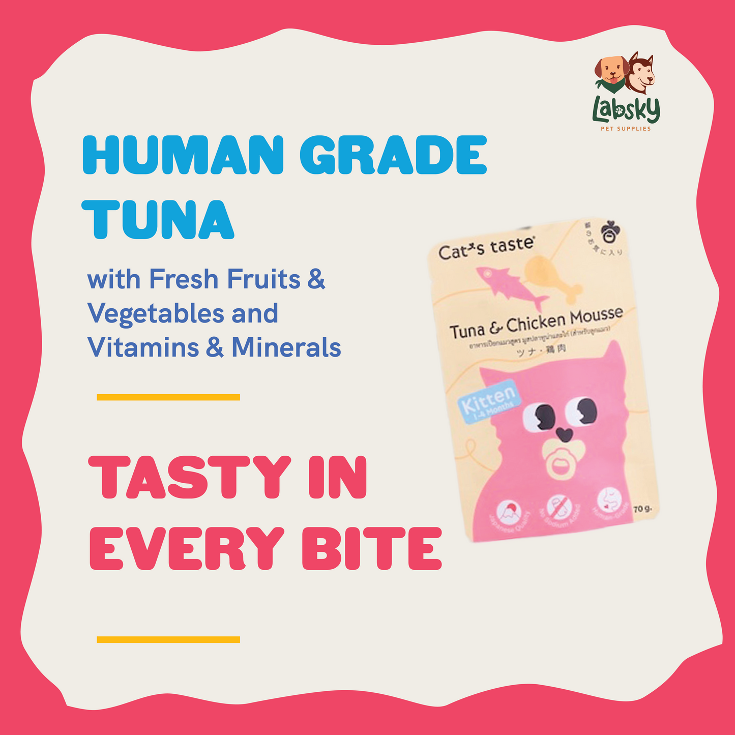 Cat's Taste Premium Cat Food for Kittens Tuna Chicken and Tuna Flavors in 70g pouch (Mousse)