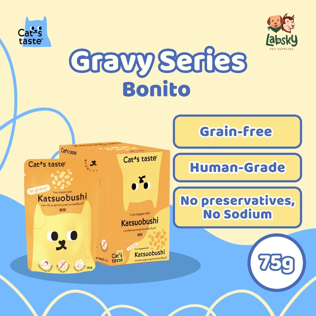 (VALUE BOX) Cat's Taste 12pcs Premium Wet Cat Food in Gravy Tuna Chicken Salmon Shrimp Anchovies 75g