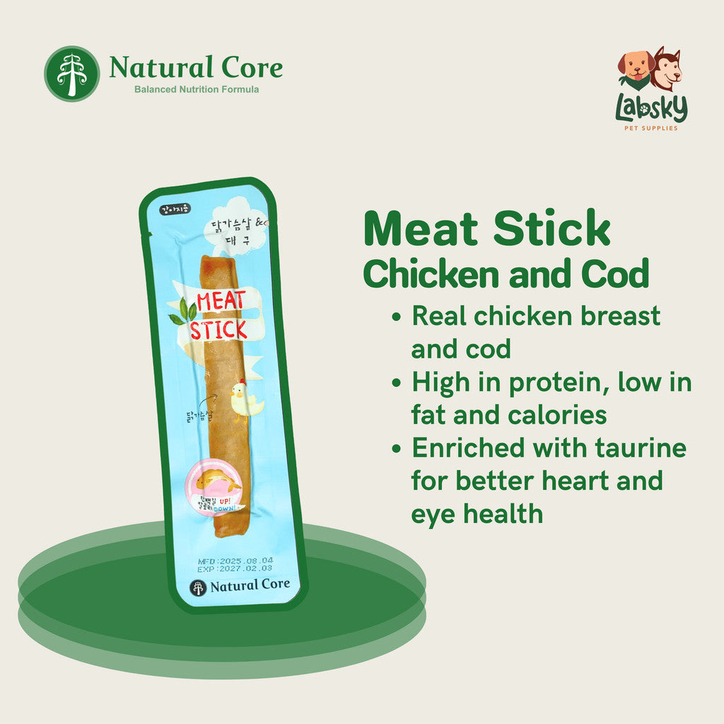 (PER PIECE) Natural Core Tasty Steamed Chicken Shrimp Codfish Meat Stick Dog & Cat Treats All Ages