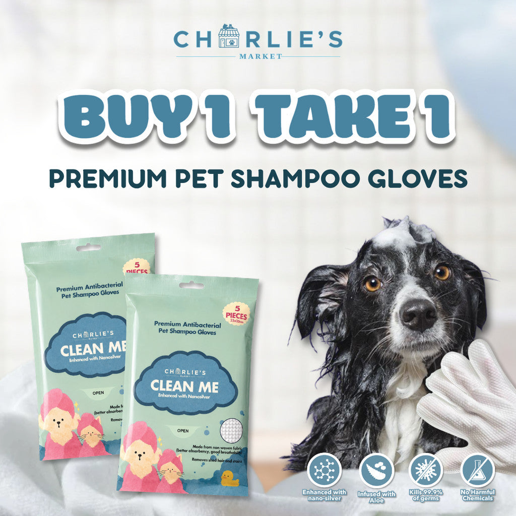 (BUY 1 TAKE 1) Charlie's Market Antibacterial All Natural Nano Silver Shampoo Wipe Gloves Dog Cat