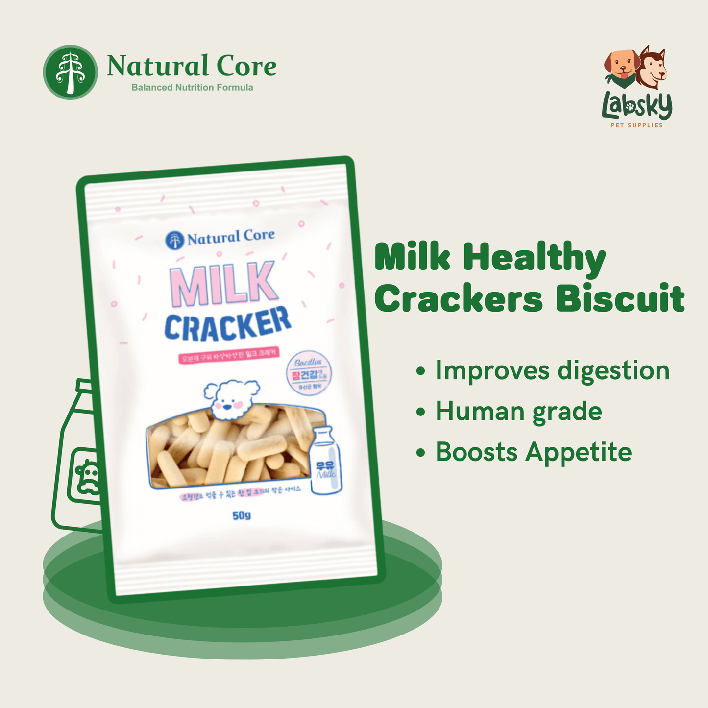 Natural Core Milk & Cheese Healthy Crackers Biscuit for Dog Made in Korea