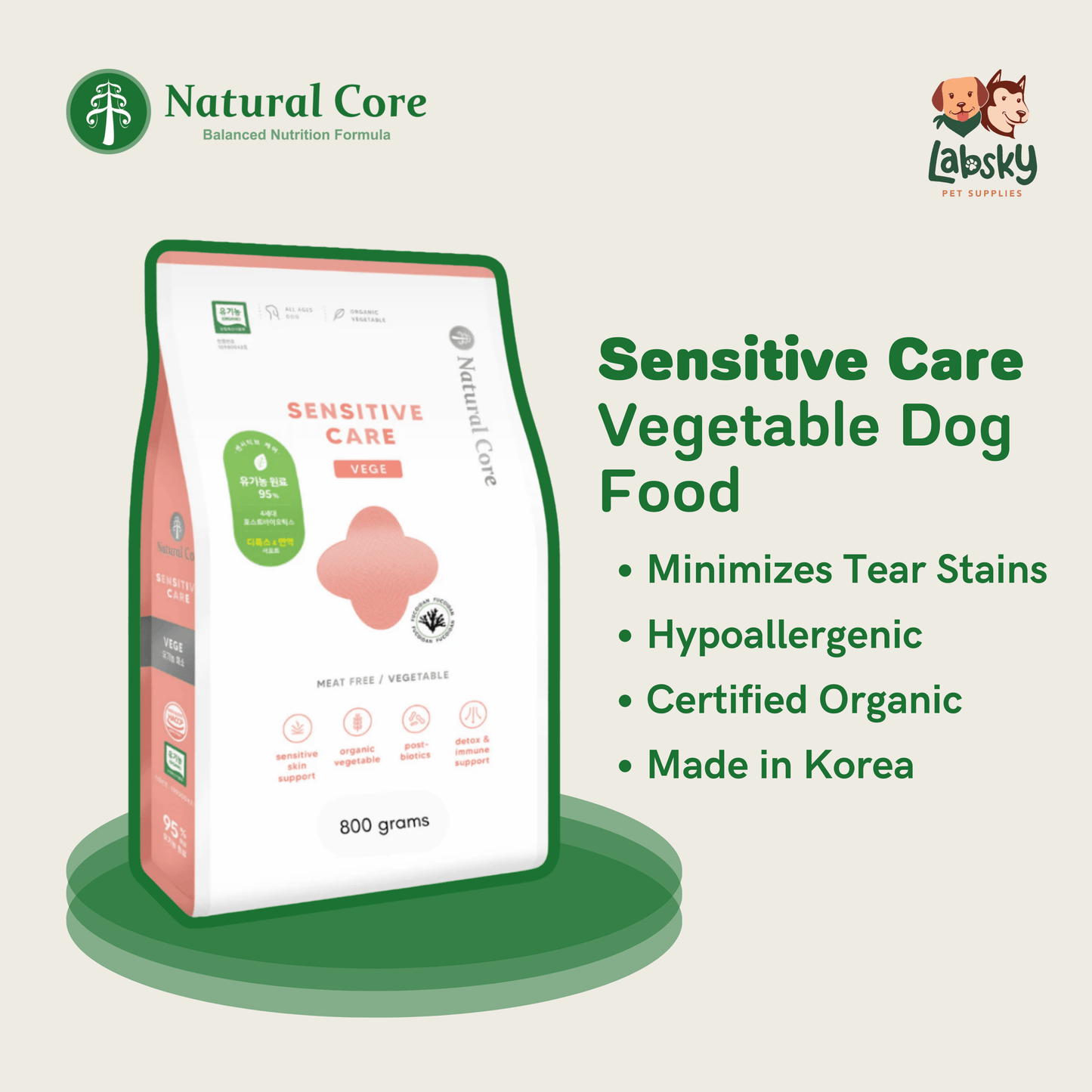 Natural Core Sensitive Care Hypoallergenic Small Bite Organic Dog Food for All Ages - Joint & Skin Health - Digestive Relief - Mealworm & Vege Varieties