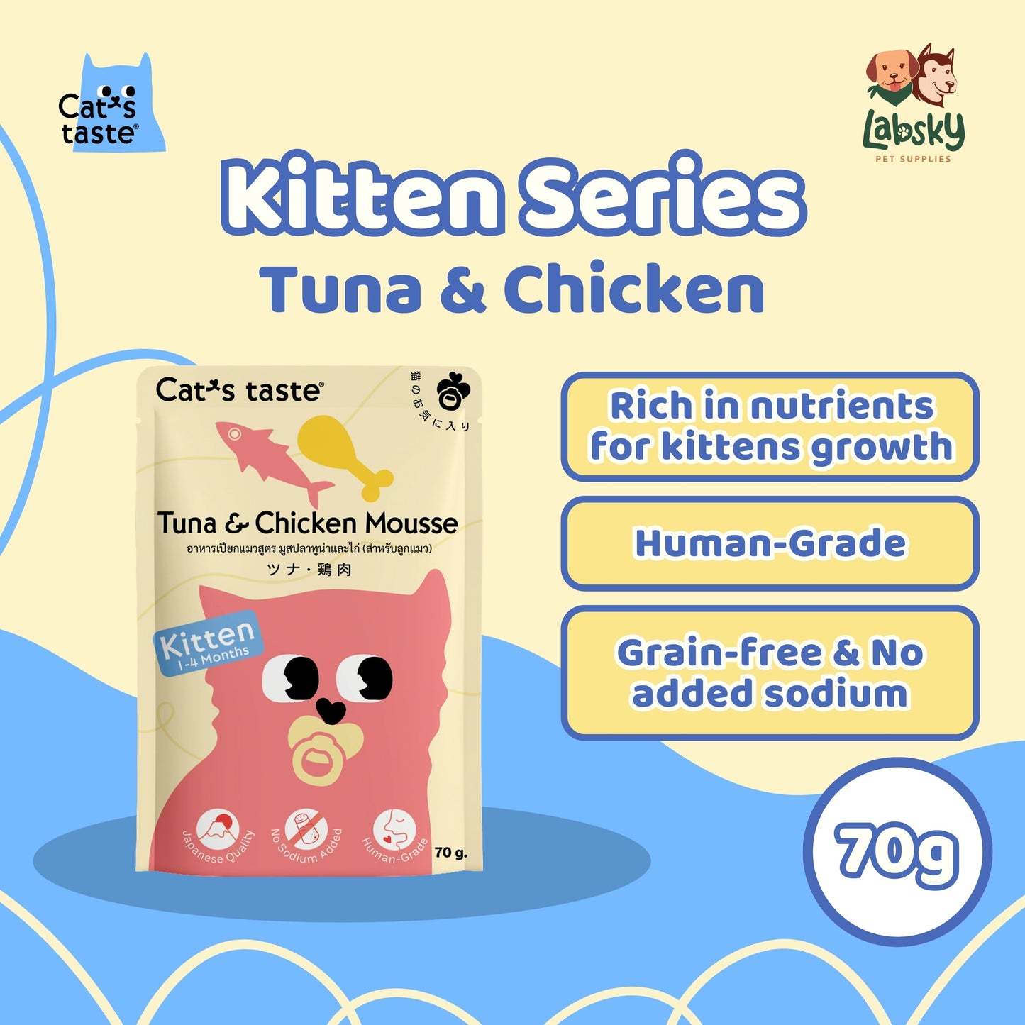 (PER PC) Cat's Taste Kitten Mousse Premium Cat Food - Tuna & Chicken, and Tuna 70g