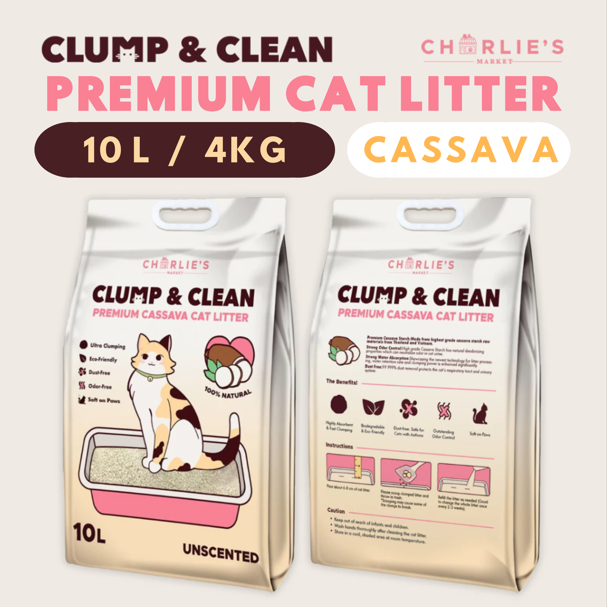 (BUNDLE) Clump and Clean All Natural Dust Free Clumping Odor Control Cassava Cat Litter (4kg) and Wet Cat Food in Gravy (75g x 3 puches)