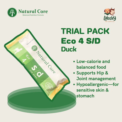 (TRIAL PACK) Natural Core Hypoallergenic Eco 1, Eco 4 Slim Down, Eco 9b Senior Salmon & Lamb for Sensitive Skin Weight Care Senior Dogs