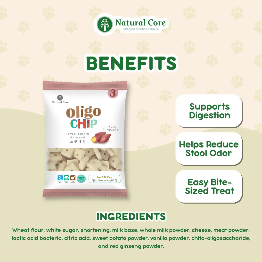 Natural Core Sweet Potato Oligochip Healthy Cookie Crispy Bite Size Probiotic Treat for Dogs