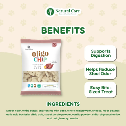 Natural Core Sweet Potato Oligochip Healthy Cookie Crispy Bite Size Probiotic Treat for Dogs