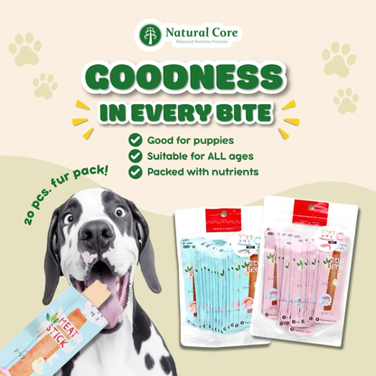 (PACK OF 20) Natural Core Tasty Steamed Chicken Shrimp Codfish Meat Stick Dog & Cat Treats All Ages