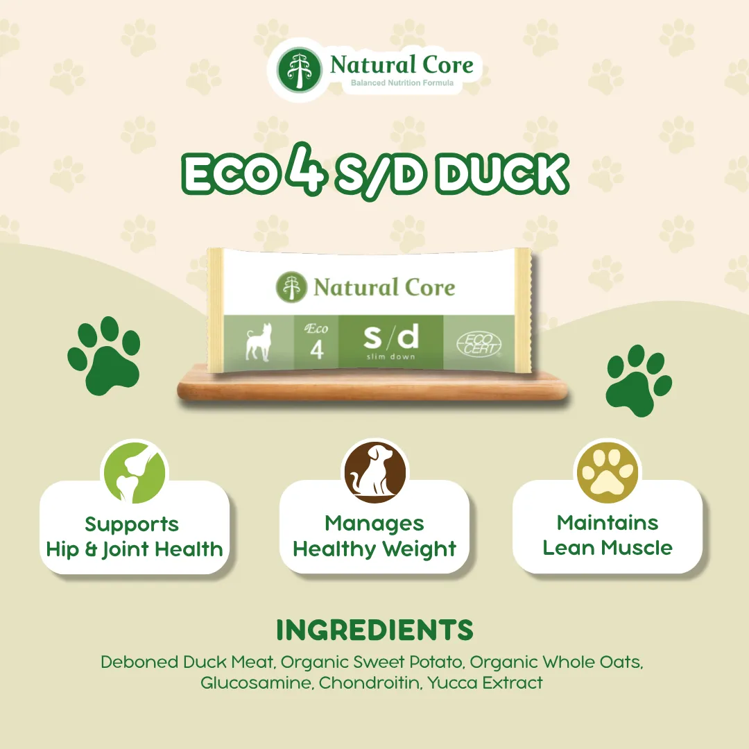 (TRIAL PACK 1PC) Natural Core Hypoallergenic Eco 1, Eco 4 Slim Down, Eco 9b Senior Salmon & Lamb for Sensitive Skin Weight Care Senior Dogs