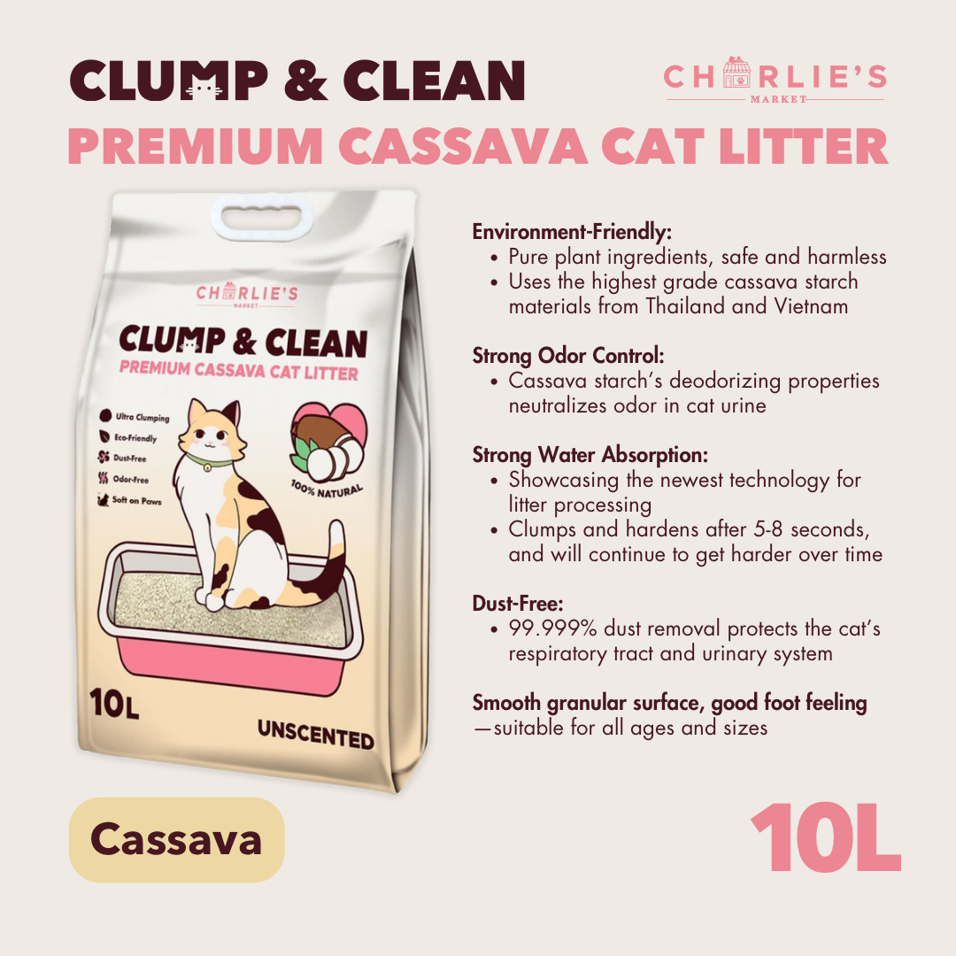 Charlie's Market Clump and Clean 100% All Natural Dust Free Clumping Odor Control Cassava Cat Litter