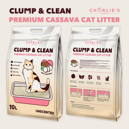 Charlie's Market Clump and Clean 100% All Natural Dust Free Clumping Odor Control Cassava Cat Litter