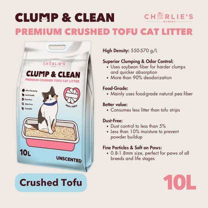 Charlie's Market Clump and Clean Crushed Tofu Flushable Absorbent All Natural Cat Litter