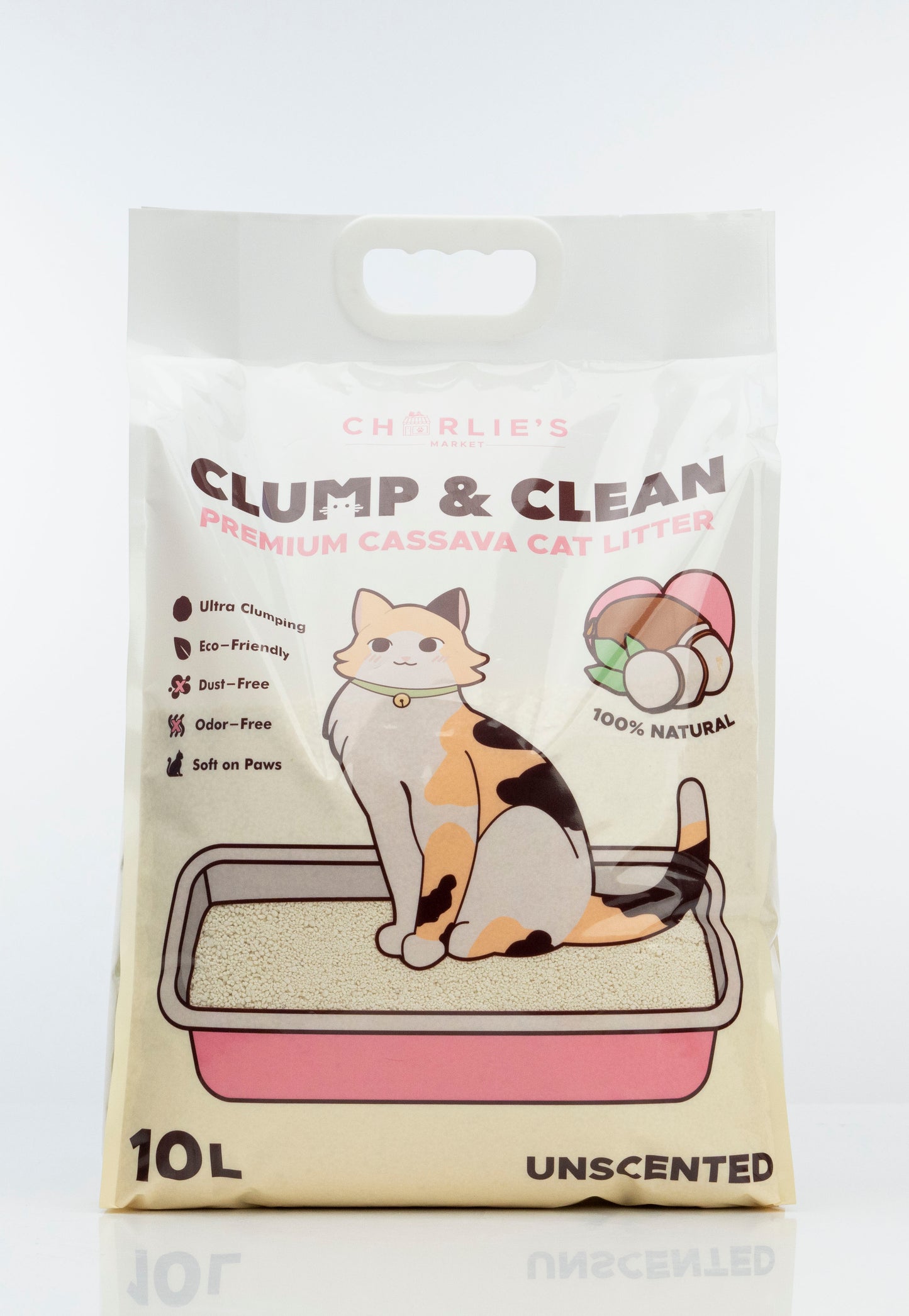 Charlie's Market Clump and Clean 100% All Natural Dust Free Clumping Odor Control Cassava Cat Litter