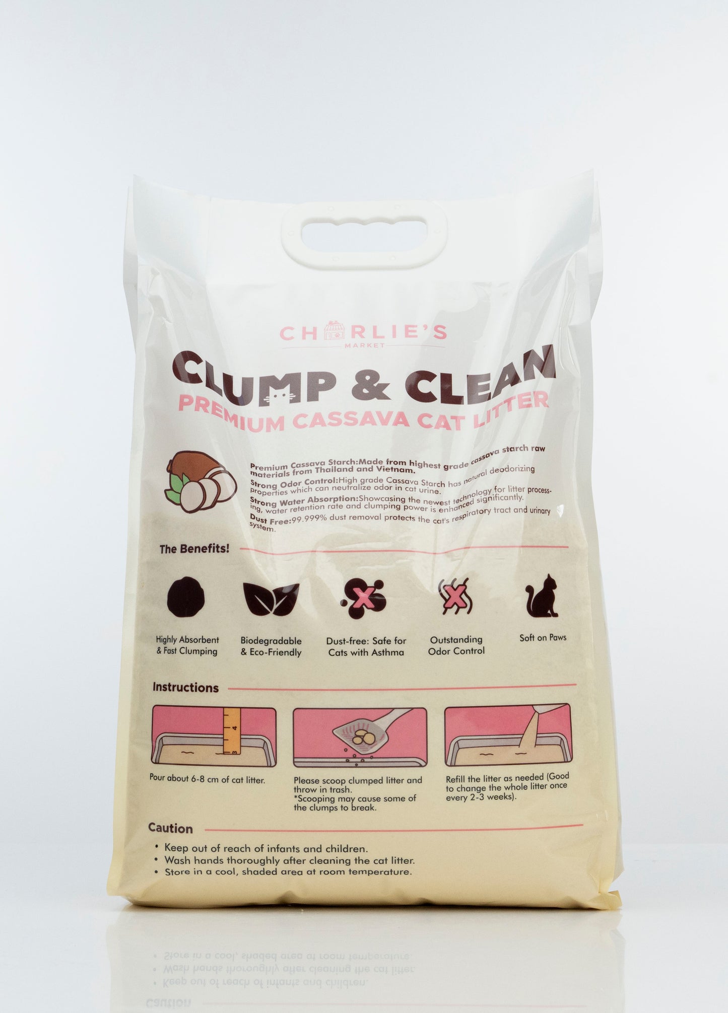 Charlie's Market Clump and Clean 100% All Natural Dust Free Clumping Odor Control Cassava Cat Litter