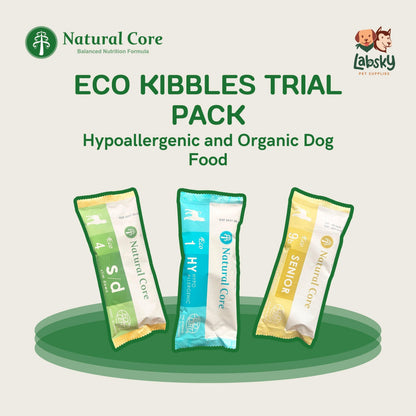 (TRIAL PACK) Natural Core Hypoallergenic Eco 1, Eco 4 Slim Down, Eco 9b Senior Salmon & Lamb for Sensitive Skin Weight Care Senior Dogs