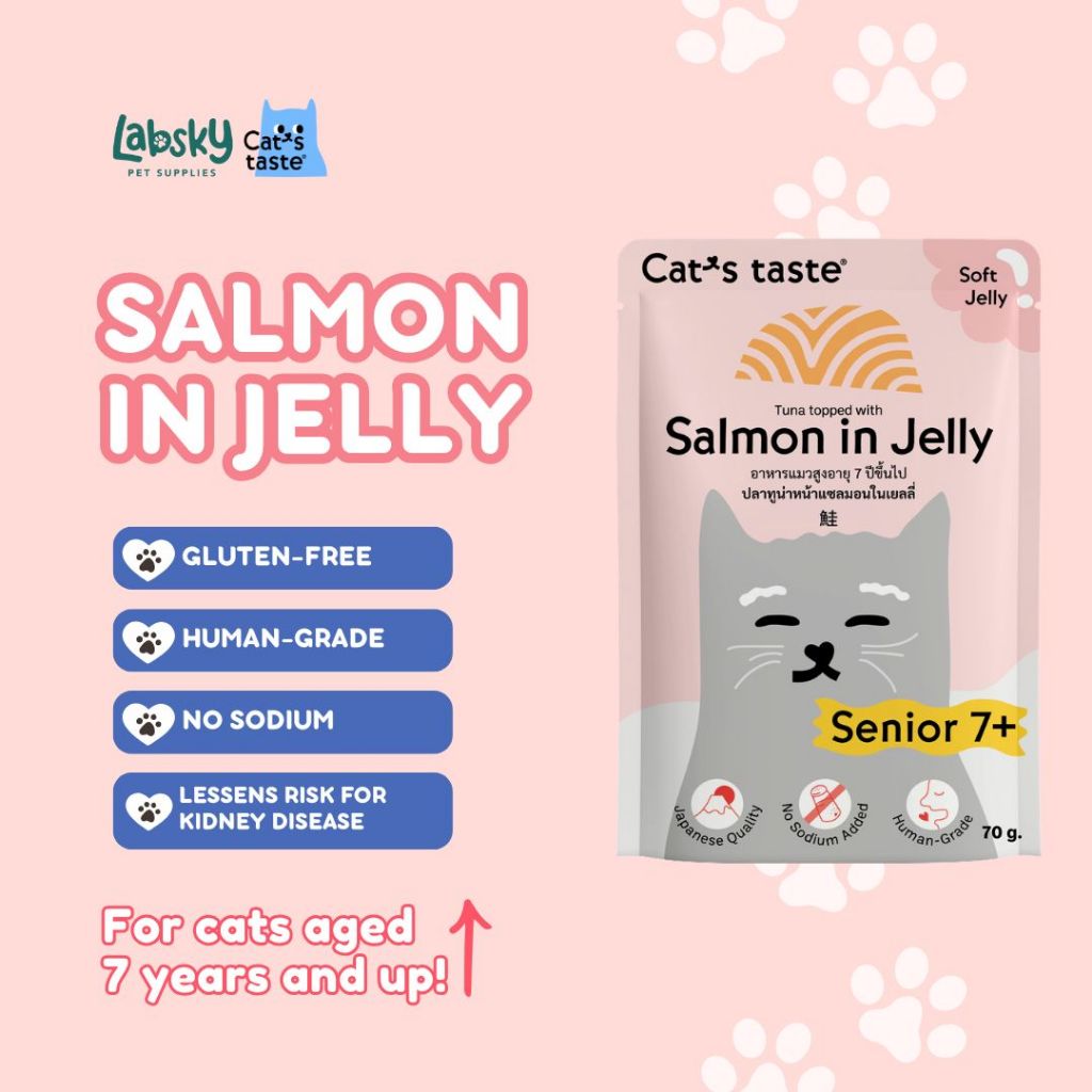 (PER PC) Cat's Taste Premium Wet Cat Food in Soft Jelly Salmon Senior 7+ Fiber Collagen Immune 70g