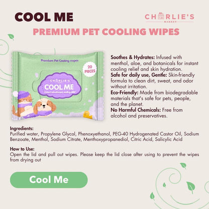 (SAVER BUNDLE) Charlie's Market Cool Me Biodegradable Cooling Wipes for Dogs Cooling Menthol