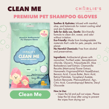 (SAVER BUNDLE) Charlie's Market Antibacterial Natural Nano Silver Pet Shampoo Gloves Dogs and Cats