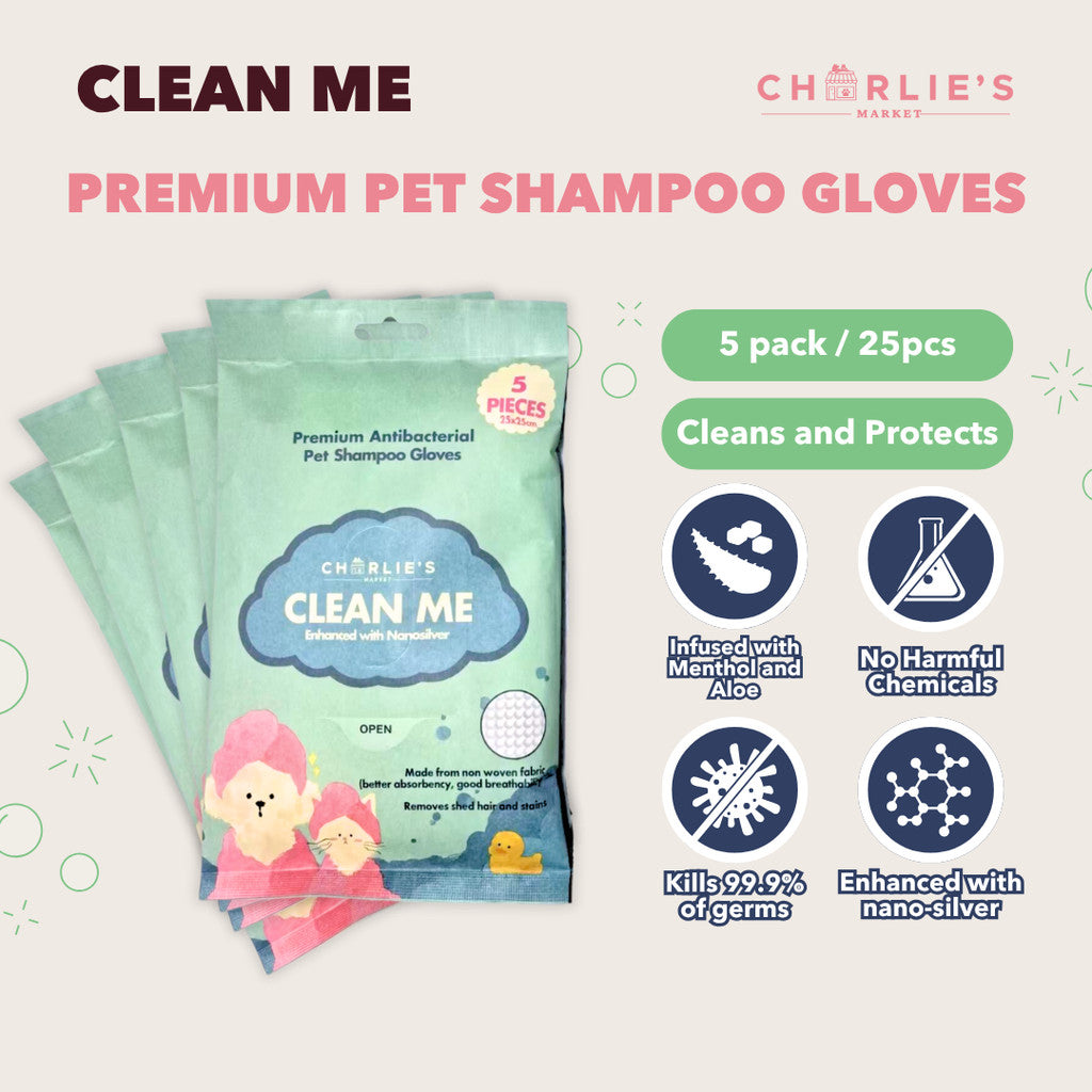 Charlie's Market Antibacterial All Natural Nano Silver Pet Shampoo Wipes Gloves for Dogs and Cats