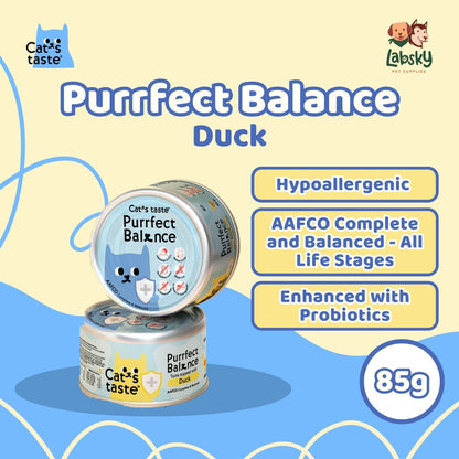 (BOX OF 24) Cat's Taste Hypoallergenic Purrfect Balance Grain-Free Premium Wet Cat Food Postbiotics