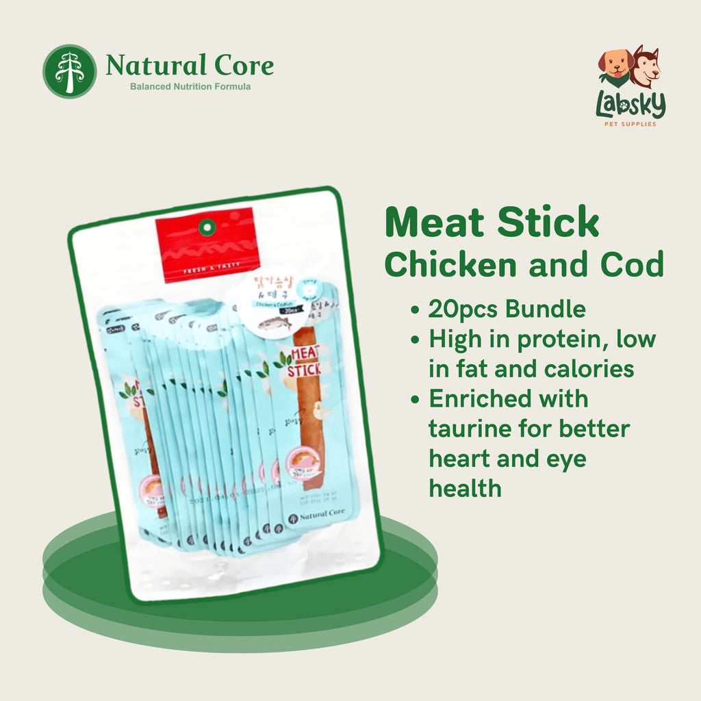 (PACK OF 20) Natural Core Tasty Steamed Chicken Shrimp Codfish Meat Stick Dog & Cat Treats All Ages