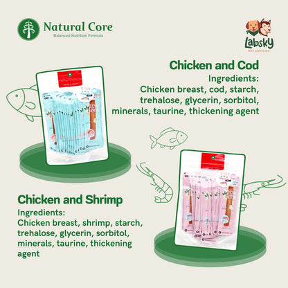 (PACK OF 20) Natural Core Tasty Steamed Chicken Shrimp Codfish Meat Stick Dog & Cat Treats All Ages