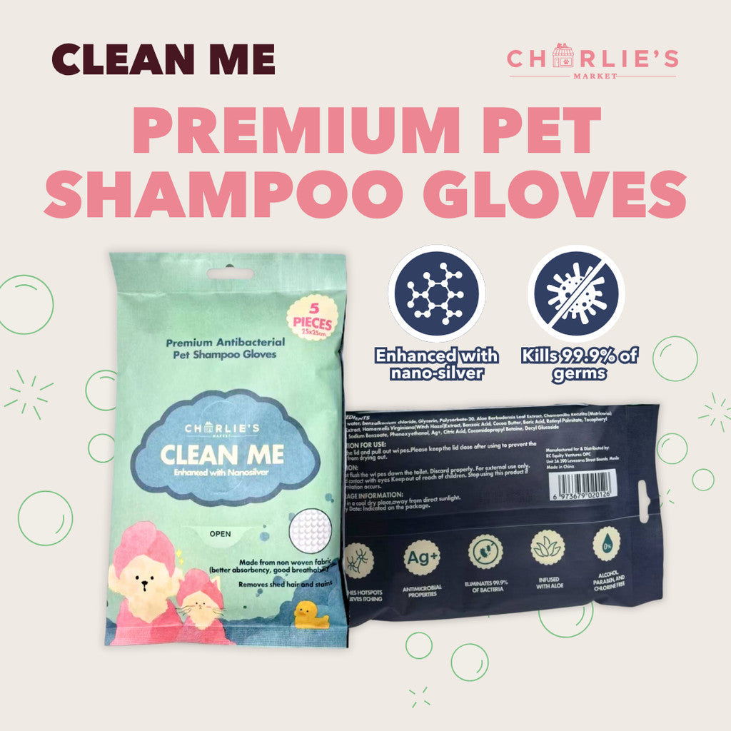 Charlie's Market Antibacterial All Natural Nano Silver Pet Shampoo Wipes Gloves for Dogs and Cats