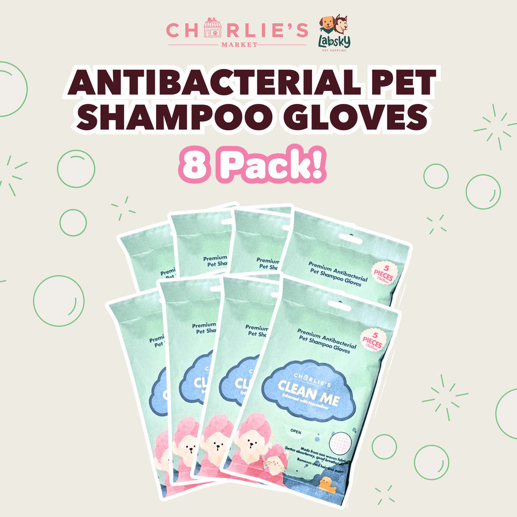 (SAVER BUNDLE) Charlie's Market Antibacterial Natural Nano Silver Pet Shampoo Gloves Dogs and Cats
