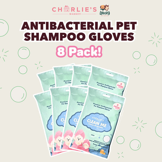 (SAVER BUNDLE) Charlie's Market Antibacterial Natural Nano Silver Pet Shampoo Gloves Dogs and Cats