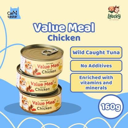 (BOX OF 24) Cat's Taste Value Meal Grain-Free Wet Cat Food - Tuna, Chicken, Salmon 160g