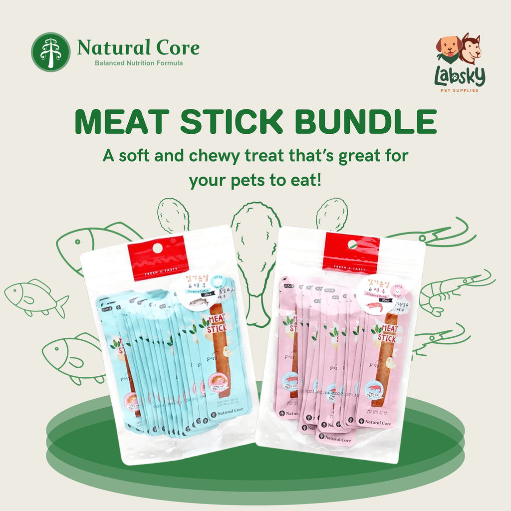 (PACK OF 20) Natural Core Tasty Steamed Chicken Shrimp Codfish Meat Stick Dog & Cat Treats All Ages