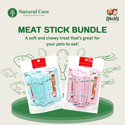 (PACK OF 20) Natural Core Tasty Steamed Chicken Shrimp Codfish Meat Stick Dog & Cat Treats All Ages
