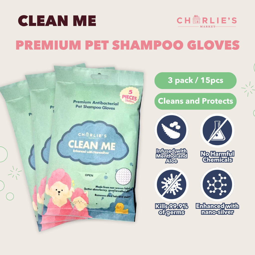 Charlie's Market Antibacterial All Natural Nano Silver Pet Shampoo Wipes Gloves for Dogs and Cats