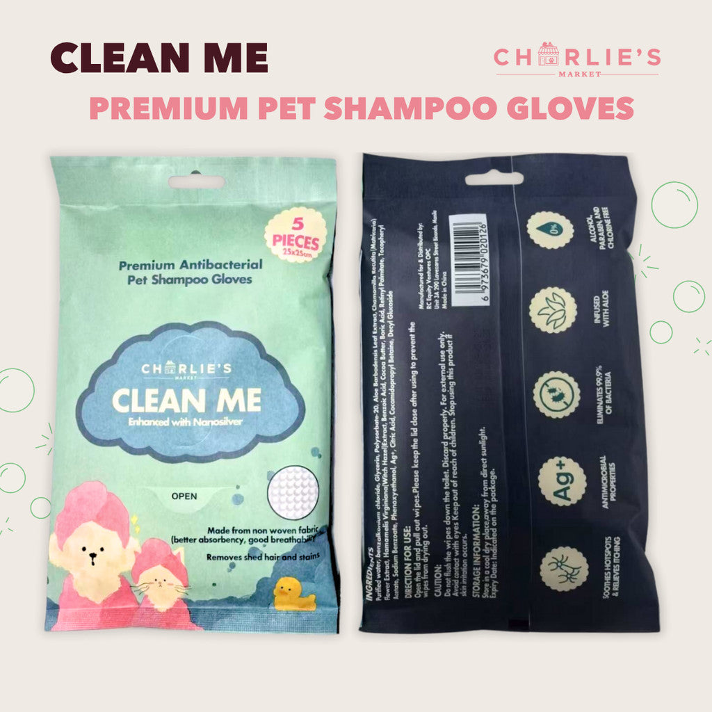 Charlie's Market Antibacterial All Natural Nano Silver Pet Shampoo Wipes Gloves for Dogs and Cats