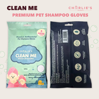 Charlie's Market Antibacterial All Natural Nano Silver Pet Shampoo Wipes Gloves for Dogs and Cats