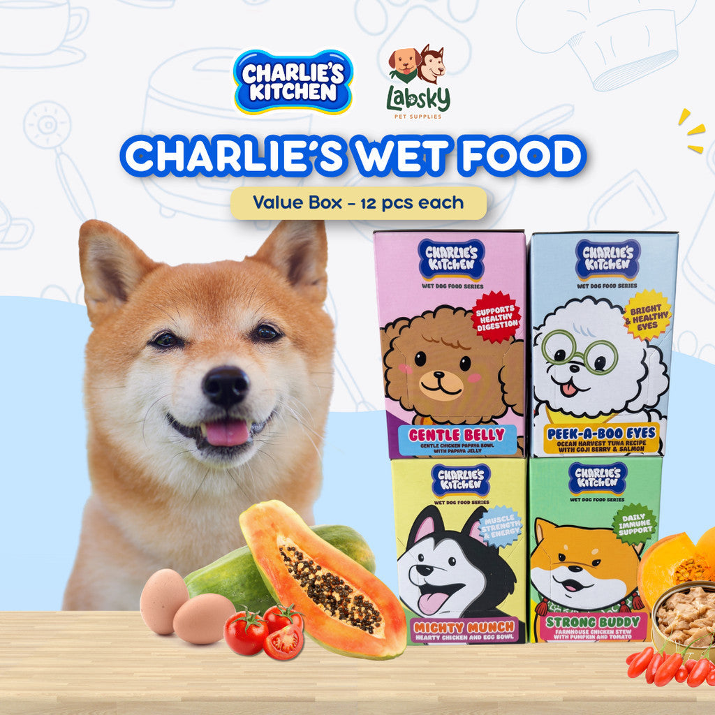 (Value Box) 12pcs Charlie's Kitchen Gentle Belly Peek A Boo Mighty Munch Strong Buddy Dog Food 85g