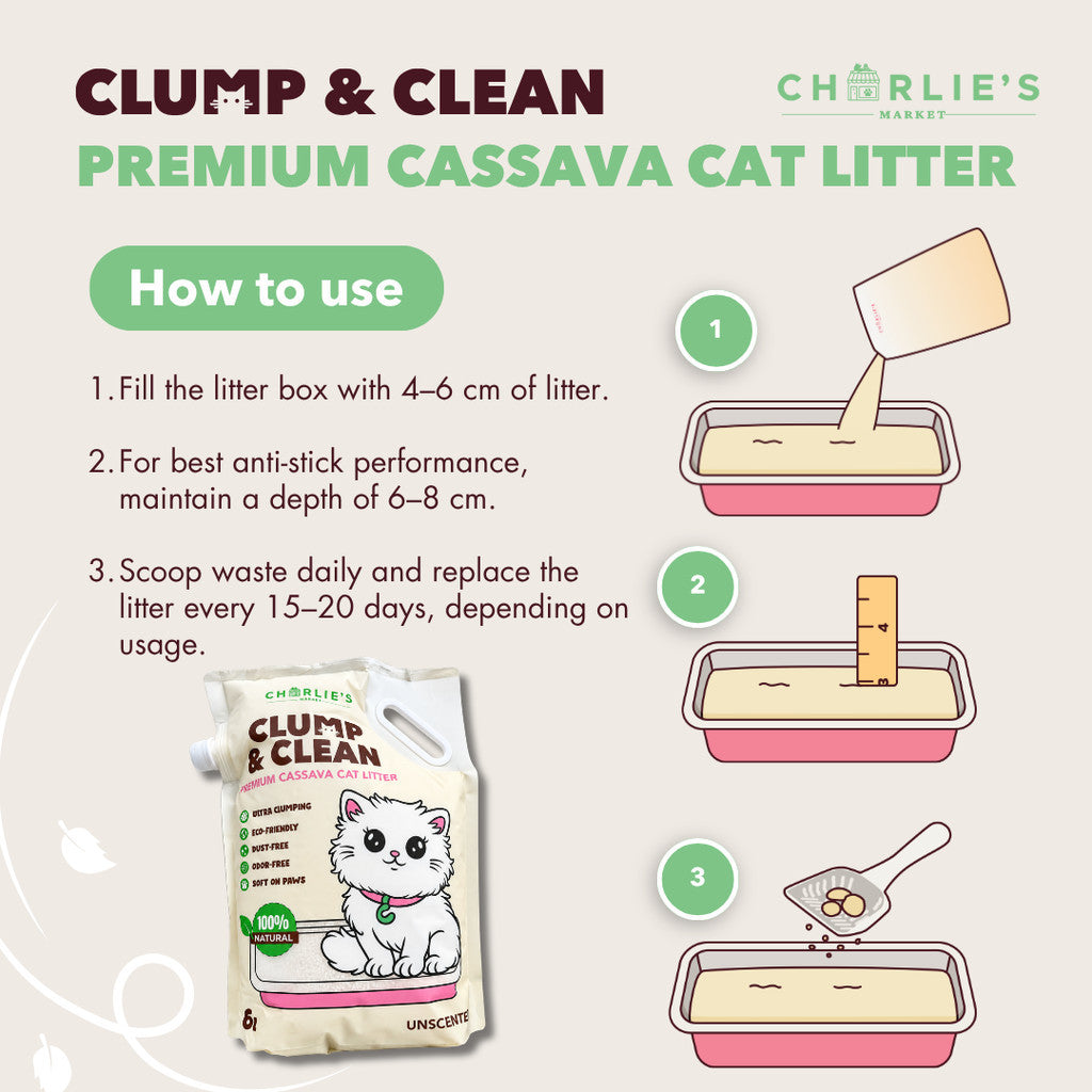 (3-PACK BUNDLE) Charlie's Market Clump and Clean All Natural Dust Free Clumping Cassava Cat Litter