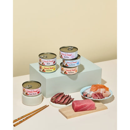 (BOX OF 24) Cat's Taste Value Meal Grain-Free Wet Cat Food - Tuna, Chicken, Salmon 160g