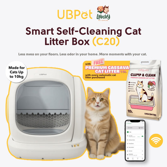 UBPet Smart Self-Cleaning Cat Litter Box C20 with Free Premium Cassava Cat Litter 10L