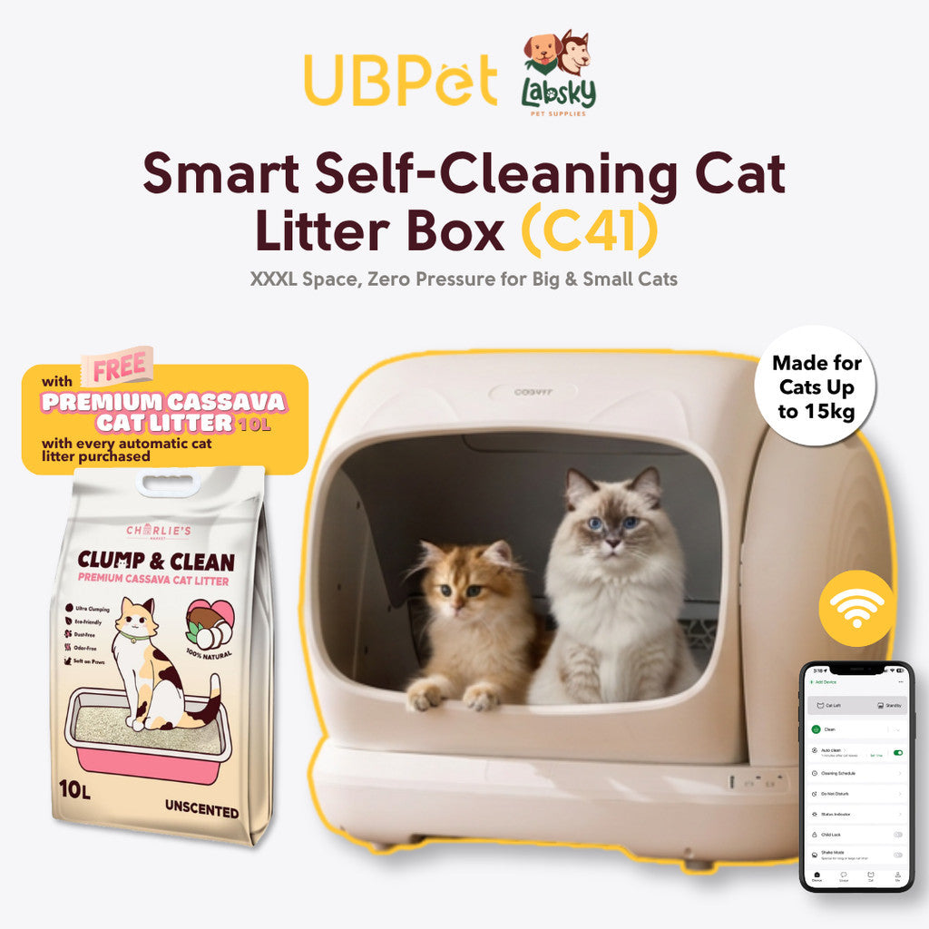 UBPet Smart Self-Cleaning Cat Litter Box C41 with Free Premium Cassava Cat Litter 10L