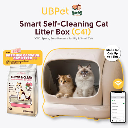 UBPet Smart Self-Cleaning Cat Litter Box C41 with Free Premium Cassava Cat Litter 10L