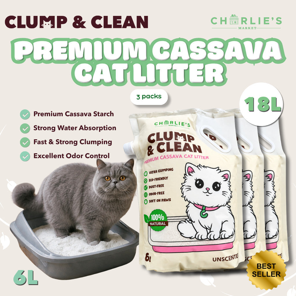 (3-PACK BUNDLE) Charlie's Market Clump and Clean All Natural Dust Free Clumping Cassava Cat Litter