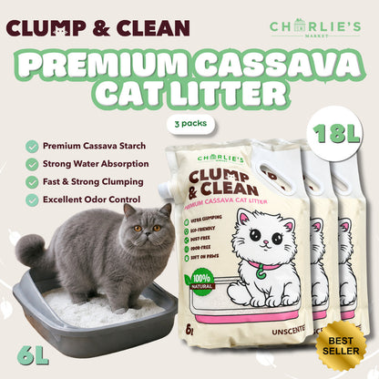 (3-PACK BUNDLE) Charlie's Market Clump and Clean All Natural Dust Free Clumping Cassava Cat Litter
