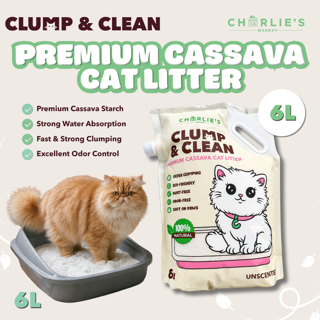 Charlie's Market Clump and Clean All Natural Dust Free Clumping Odor Control Cassava Cat Litter 6L