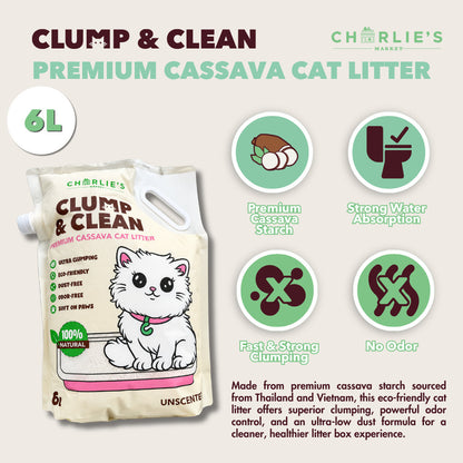 (3-PACK BUNDLE) Charlie's Market Clump and Clean All Natural Dust Free Clumping Cassava Cat Litter