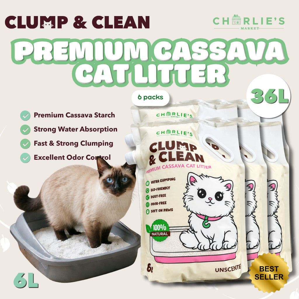 (6-PACK BUNDLE) Charlie's Market Clump and Clean All Natural Dust Free Clumping Cassava Cat Litter